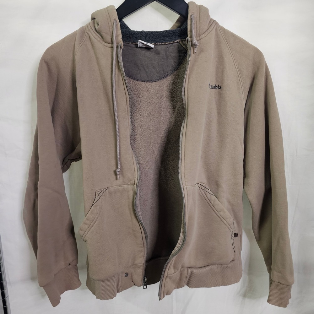 Columbia Mens Sherpa Lined Hood Full Zip Sweatshirt Tan Brown Small Work Wear - Picture 5 of 10